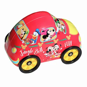 Car Shape 4 Wheels Kids Toys Can Save Small Things Easy Open Colorful Print Tin Box