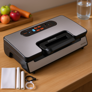 Máquina selladora al vacío Vevor 90Kpa 130W con doble bomba, sistema automático de sellado de alimentos con cortador y manguera para uso en la cocina. - Product Image 2