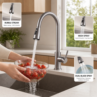 Robinet de cuisine OEM personnalisé à 3 modes avec douchette extractible, mitigeur en acier inoxydable 304 à poignée unique pour appartement