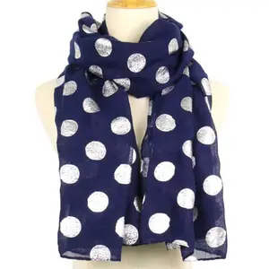new coming blue polka dot design polyester printed scarf for women
