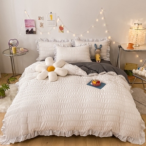 ชุดเครื่องนอนสี่ชิ้นผ้าโปร่งฟองแต่งระบายมีซิปผ้าทอในบ้านซักได้ - Product Image 2