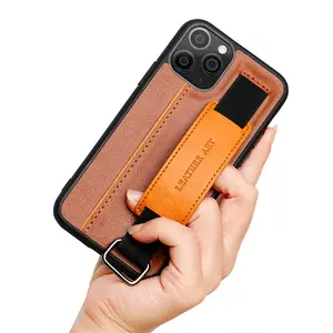 יד רצועת טלפון מחזיק מקרה רצועות יד בנד עם Kickstand עור מקרי טלפון עבור iPhone 11 Pro מקסימום