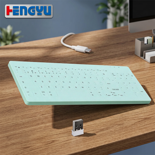 New HengYu C96-pink Washable Sterilizable Hospital Industrial Membrane Three-Mode Waterproof USB Type-C Wireless Keyboard