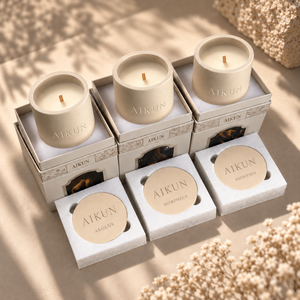 Aikun Embossed Cream Round Ceramic Jar Scented <b>Candle</b> with Protective Insert Gift Box Direct Factory Custom Branding OEM - Product Image 2