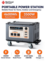 Centrale Électrique Portable OEM 3500W 4600Wh 29.2V DC au Lithium Fer Phosphate, Générateur Solaire avec Roues et Onde Sinusoïdale Pure