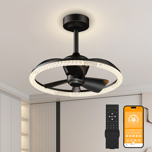 19.7'' Modern <b>Crystal</b> Ring Fandelier <b>Ceiling</b> Fan with <b>LED</b> <b>Light</b> APP & Remote Control 3000K‑6500K Memory Function for Bedroom - Product Image 1