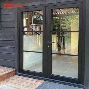 Pintu Patio Prancis Aluminium Anti Badai dengan Kaca Ganda Kedap Suara DERCHI untuk Dijual - Product Image 1