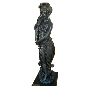 Figura de mujer de bronce, Estatua con lámpara, escultura a la venta