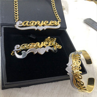 Collier Hip Hop avec inscription Xoxo, collier avec nom en cristal double plaqué, collier avec nom en vieux anglais, gravure personnalisée, lot de fleurs pour cadeaux