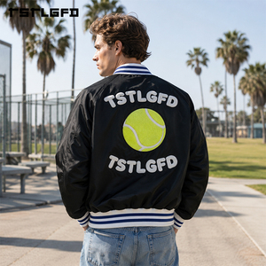 Chaqueta de Béisbol Reversible Personalizada con Bordado de Pelota de Tenis, Estilo Urbano a Rayas, Chaqueta Bomber de Doble Cara, Venta al Por Mayor - Product Image 6