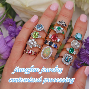 定制女性粉色氧化锆宝石串珠带925纯银14k镀金纸牌戒指女性承诺戒指 - Product Image 6