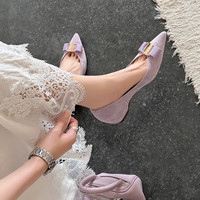 Chaussures de bureau pour femmes 2026 Super Fashion Classic à bout pointu avec décorations en nœud en daim de mouton à enfiler