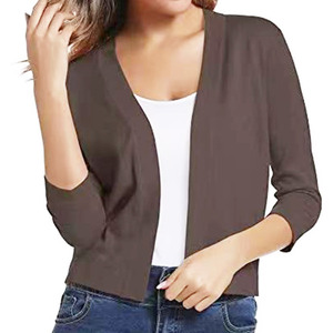 Cardigan Corto da Donna a Maniche 3/4, Monocolore, Aperto sul Davanti, in Maglia, Stile <span class=keywords><strong>Bolero</strong></span>, per Business Casual, <span class=keywords><strong>Nero</strong></span> - Product Image 4