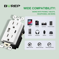 Prise murale CULus homologuée BAREP NEMA5-15R 4,8A avec ports USB-A et Type-C, résistante aux manipulations, pour les normes américaines et nord-américaines