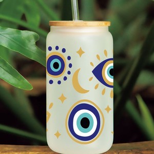 Transferts DTF pour gobelets 16oz motif œil porte-bonheur rose, autocollants DTF motif cœurs violets et chauves-souris - Product Image 4