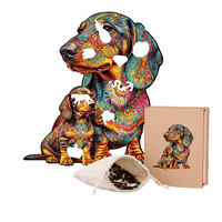 Rompecabezas de madera con diseño de Mandala de Dachshund Irregular, impresión pigmentada, corte contorneado, acabado sedoso suave, madera maciza con bolsa de almacenamiento, venta al por mayor OEM