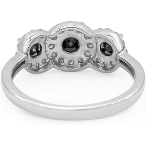 Anillo de Compromiso de Oro Blanco con Diamante Negro Natural de 3 Piedras con Halo, Corte Brillante Redondo de 1.37 Quilates para Mujer - Product Image 5