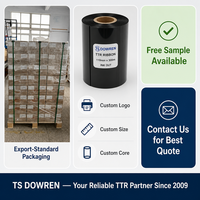 Cinta de Resina de Cera Dorada Brillante TS DOWREN de 110 mm x 300 m, Cinta para Impresora de Códigos de Barras por Transferencia Térmica, Compatible con Impresoras de Etiquetas Zebra TSC
