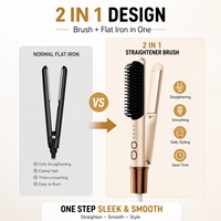 MRY Brosse lissante et fer à lisser 2-en-1 professionnel, peigne chauffant rapide, 3 niveaux de température, coiffeur ionique