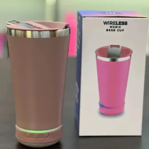 Personalizado 304 aço inoxidável Bluetooth Audio Refrigerador 16oz Mini Car Cup Isolamento Ice Cup