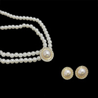 Conjunto de Joyería de Moda para Mujer, Collar, Aretes y Anillo con Perlas, Bañado en Oro, para Bodas, Fiestas y Eventos