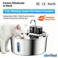 Fontaine à eau sans fil pour animaux de compagnie en acier inoxydable de 3,2 L, vente en gros, pompe silencieuse sans fil, personnalisation OEM