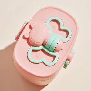 Conteneur de voyage ergonomique portable pour bébés, distributeur de lait en poudre et boîte à collation, motif dessin animé blanc et bleu, sans BPA - Product Image 2