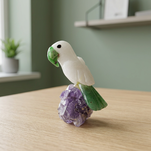 Sculpture de perroquet en Zoisite rubis/Calcite blanche/Chrysoprase/Amythyste - Product Image 3