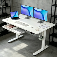 Bureau debout ergonomique moderne en bois avec rangement - Réglable manuellement par manivelle avec tiroir et plateau pour câbles pour bureau à domicile