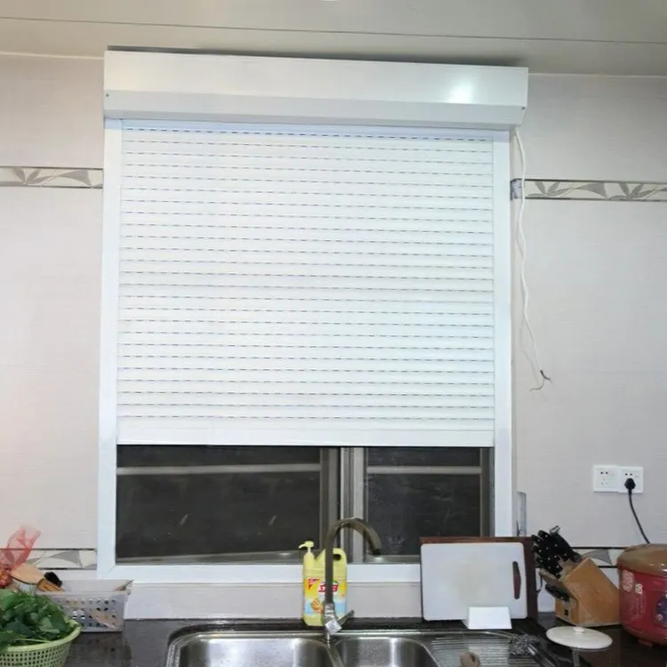 การออกแบบหน้าต่างอลูมิเนียมลูกกลิ้งไฟฟ้าชัตเตอร์หน้าต่างบานเกล็ดกลิ้งจัดอันดับไฟภายใน