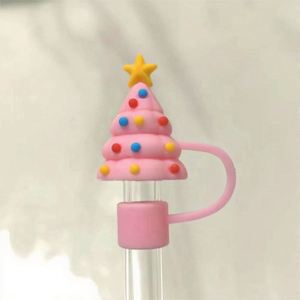Cute Eco-Friendly CE Certified Disposable Christmas Pink Silicone Straw Covers 10mm/0.4In Lids <b>Protectors</b> Toppers Accessories - Product Image 1
