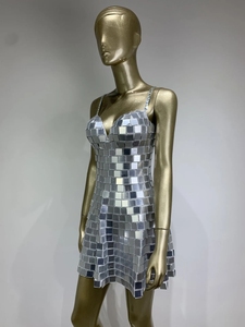 <span class=keywords><strong>Femme</strong></span> Sexy argent/or robe courte Spandex matériel miroir scène danse Costumes pour discothèque DJ chanteur Bar fête Ballet - Product Image 4