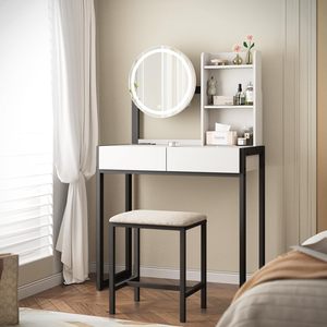 Modern <b>Small</b> Vanity Desk with LED Mirror and 3 Lighting Modes Makeup <b>Table</b> for Living Room & Hotel Use - Product Image 1