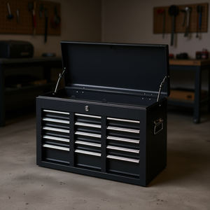 Caja de herramientas de acero negro de alta resistencia 60x40x30 cm, organizador de almacenamiento de herramientas con 12 cajones y tapa con cerradura con llave para uso en garaje - Product Image 2