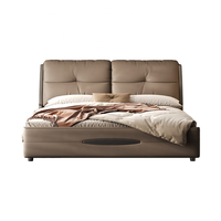 Lit de luxe en cuir véritable de style italien, tête de lit moderne à double oreiller, mobilier de chambre principale, cadre de lit rembourré taille King