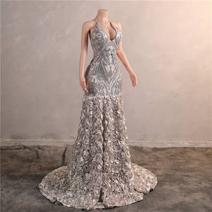 تخفيضات هائلة على رقبة رقبة بلا أكمام قماش روزيت للفتيات حفلة موسيقية عارية الظهر فستان سهرة - Product Image 4