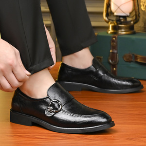 Mocassins en cuir pour hommes à bout pointu, semelle extérieure en caoutchouc antidérapante, chaussures de mariage, couleur unie, doublure en cuir véritable - Product Image 4