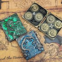Dés de jeu de rôle en métal DND rotatifs 7-en-1 en alliage de zinc robuste, forme de livre de dragon volant steampunk, boîte pliable