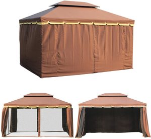 Gazebo moderne en aluminium 10x13 avec toit souple, pour balcon extérieur, cour, avec rideaux en polyester et écrans de ventilation - Product Image 3