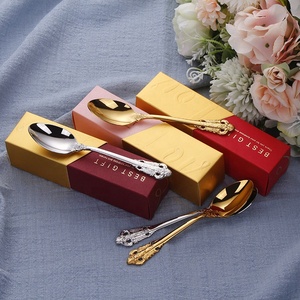 Vente en gros de couverts en acier inoxydable 18/8 pour la Saint-Valentin, cadeau de mariage, ensemble de cuillères à café suisses dorées pour couple avec boîte cadeau - Product Image 2