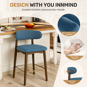 Taburetes de Bar Modernos con Reposapiés, Asiento de Tela Suave, Estructura de Madera de Caucho, Ecológicos y Duraderos para Bares, Cafés y Restaurantes - Product Image 3