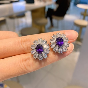 High Quality Purple Zircon Luxury Necklace <b>Earrings</b> and Ring <b>Set</b> Eco-friendly Copper Gift 3Pcs <b>Sets</b> for Women Jewelry - Product Image 3
