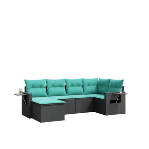 Set Divano da Giardino in Polyrattan Nero con Cuscini, Arredamento da Esterno 7 Pezzi, Divano Sezionale per Patio - Product Image 1