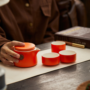 Théière <span class=keywords><strong>en</strong></span> porcelaine classique portable pour l'extérieur, service à thé de voyage avec tasses, design marocain traditionnel pour les vacances ou l'hôtel - Product Image 3