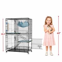 Grande cage à chat noire multi-niveaux avec accessoires complets, design simple, poteau à gratter thermolaqué, hamac suspendu et coussins doux
