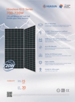 Panneau solaire monocristallin Huasun 700W HJT Topcon N-Type demi-cellule avec double verre OEM Puissance maximale 720W en stock maintenant