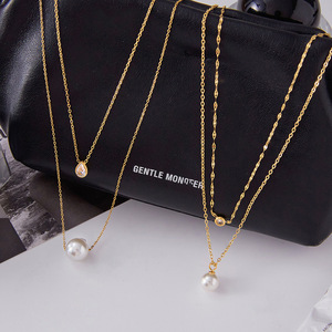 Collier élégant en acier titane avec fausses perles et design goutte d'eau, chaîne de clavicule géométrique pour un usage quotidien - Product Image 2