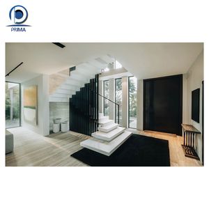 Optima nổi thẳng cầu thang trung tâm cột sống cầu thang giữa Cầu Thang dầm với gỗ Tread và lan can kính không khung - Product Image 5