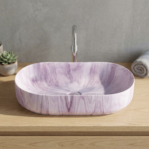Lavabo de salle de bain rectangulaire moderne en céramique, aspect marbre blanc, design artistique - Product Image 5