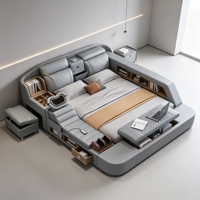 Lit de massage multifonctionnel en cuir avec projecteur, rangement dissimulé, ottoman et système home cinéma pour hôtel et maison